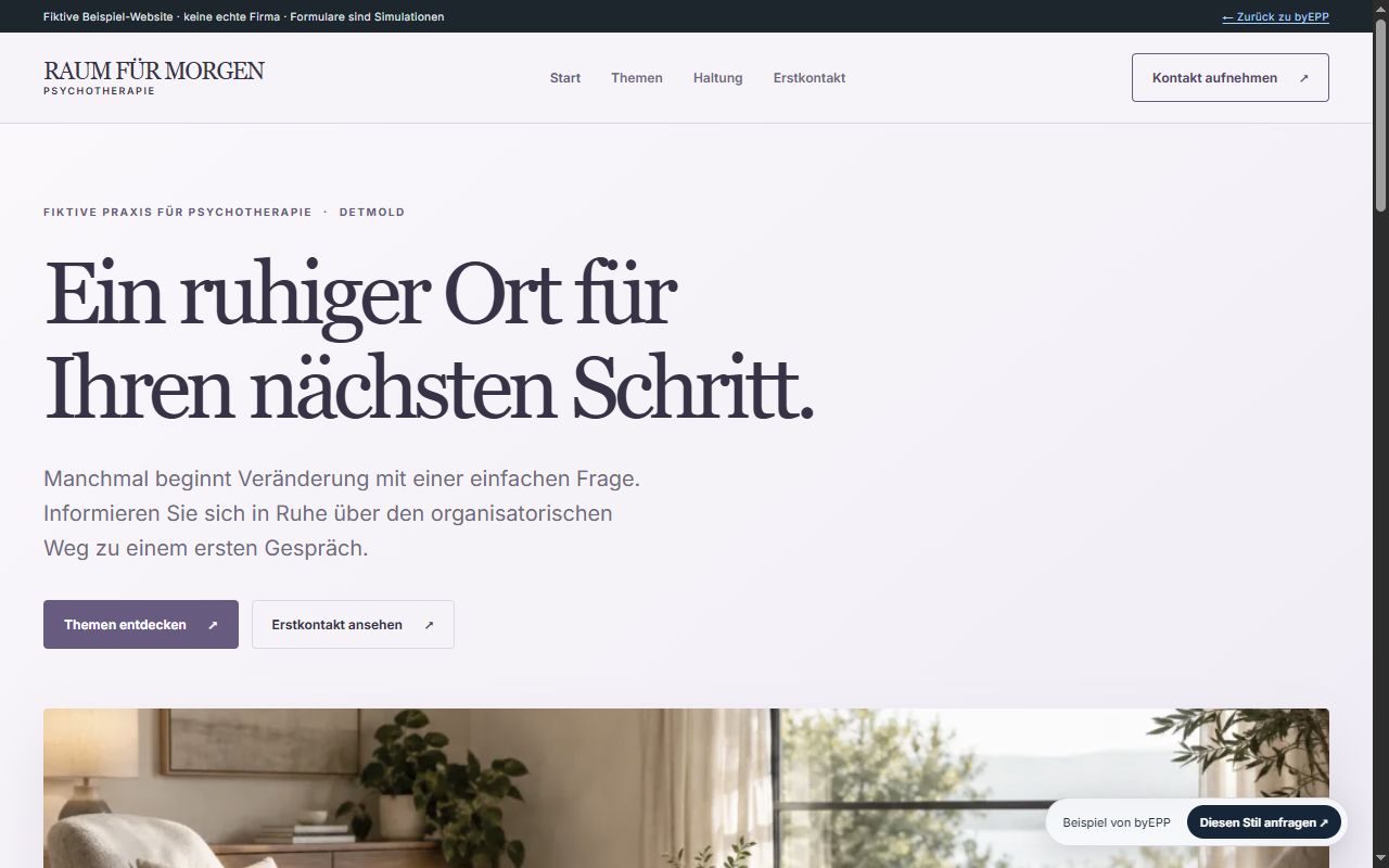 Vorschau der fiktiven Website RAUM FÜR MORGEN